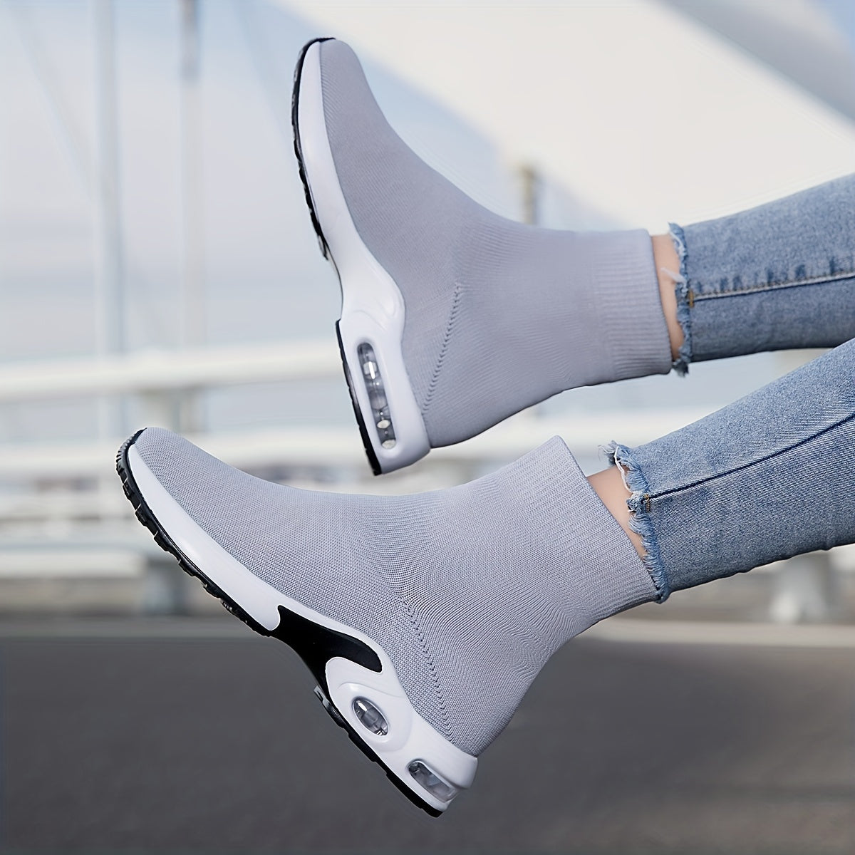 Breathable Knit Sneakers Lightweight Mid Top Slip On Shoes