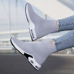 Breathable Knit Sneakers Lightweight Mid Top Slip On Shoes