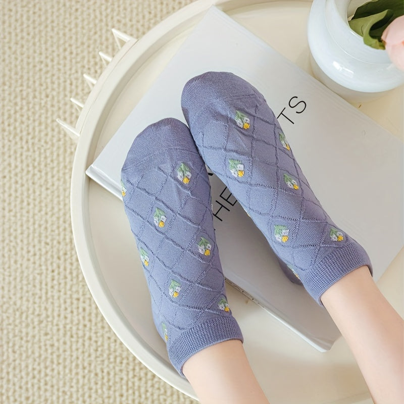 Floral Print Sweet & Low Cut Socks Women's Stockings
