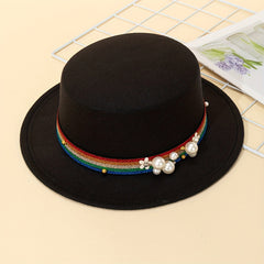 Rainbow Pearl Flat Top Woolen Hat for Adult