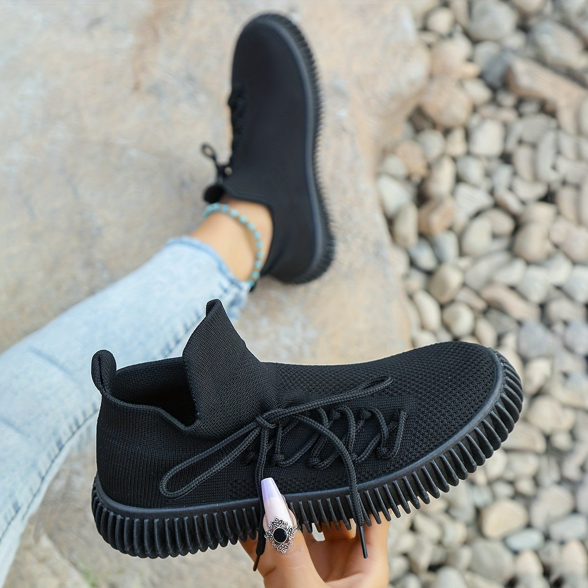 Knit Sneakers Lace-up Low Top Slip-On Sports Shoes
