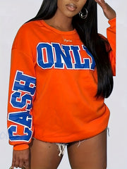 Sports Top Women's Plus Letter Print Sweatshirt