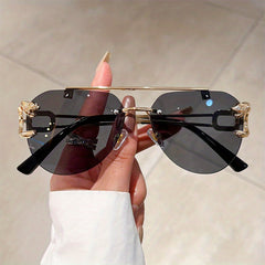Aviator Sunglasses Mod Metal Animal Decor Rimless Glasses