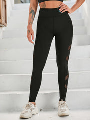 Mesh Hollow Yoga Leggings High Waist Side Pocket Fitness Workout Sports Pants