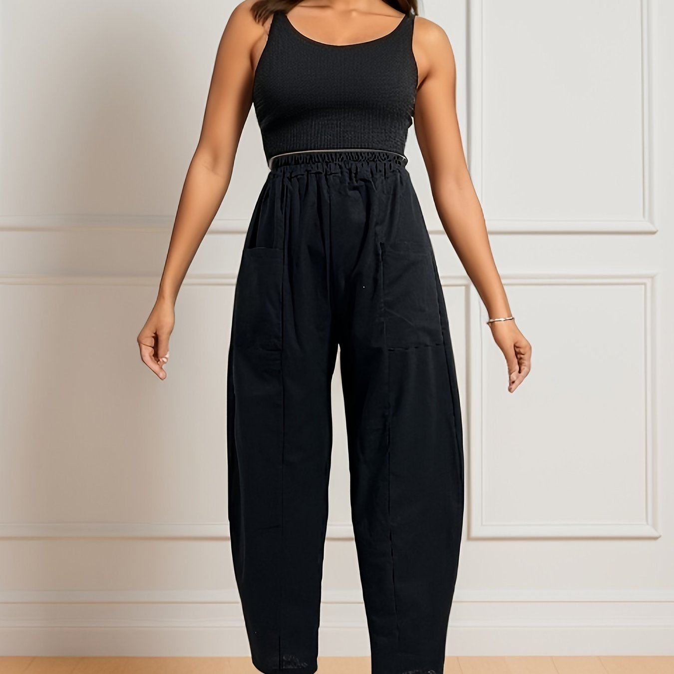 High Waist Wide Leg Pants Solid Casual Pants For Fall & Spring