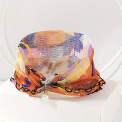 Ruffle Scarf Faux Pearl Decor Elastic Neckerchief