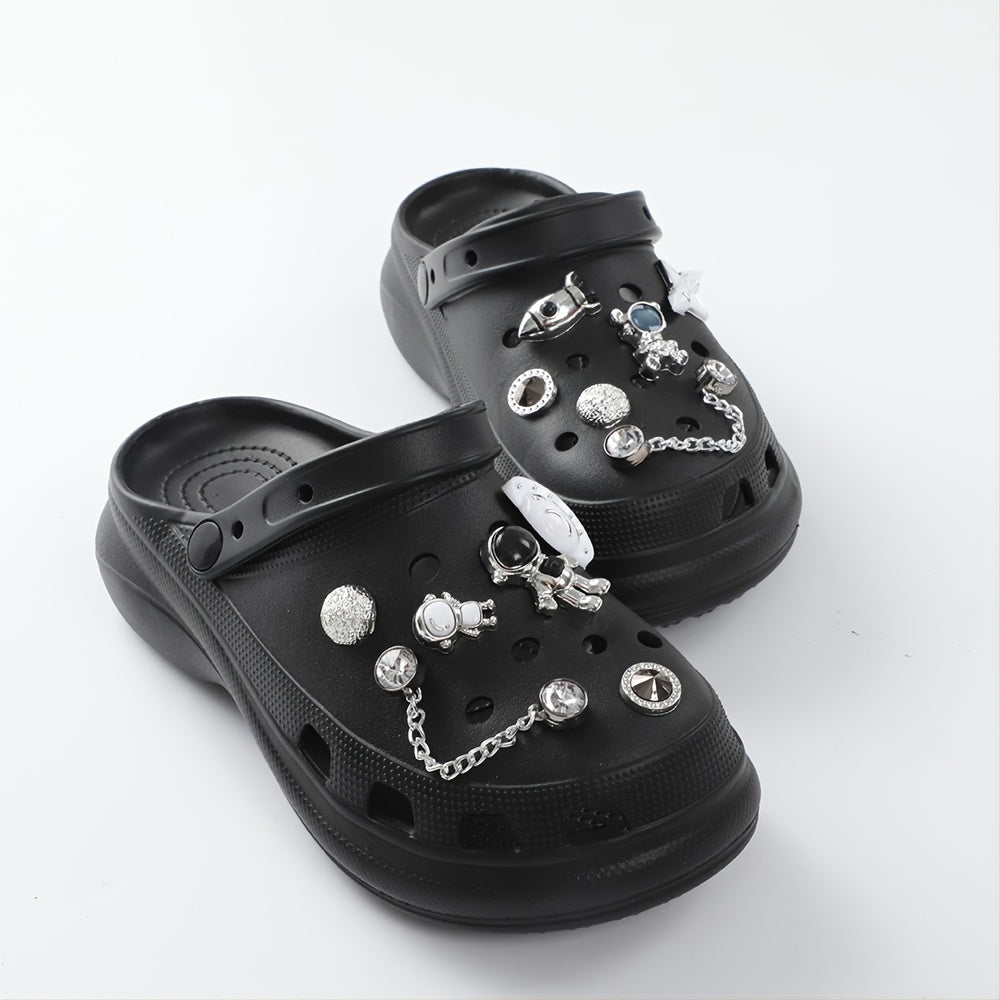 Silver Spaceman Clogs with Detachable Decor for Shoes