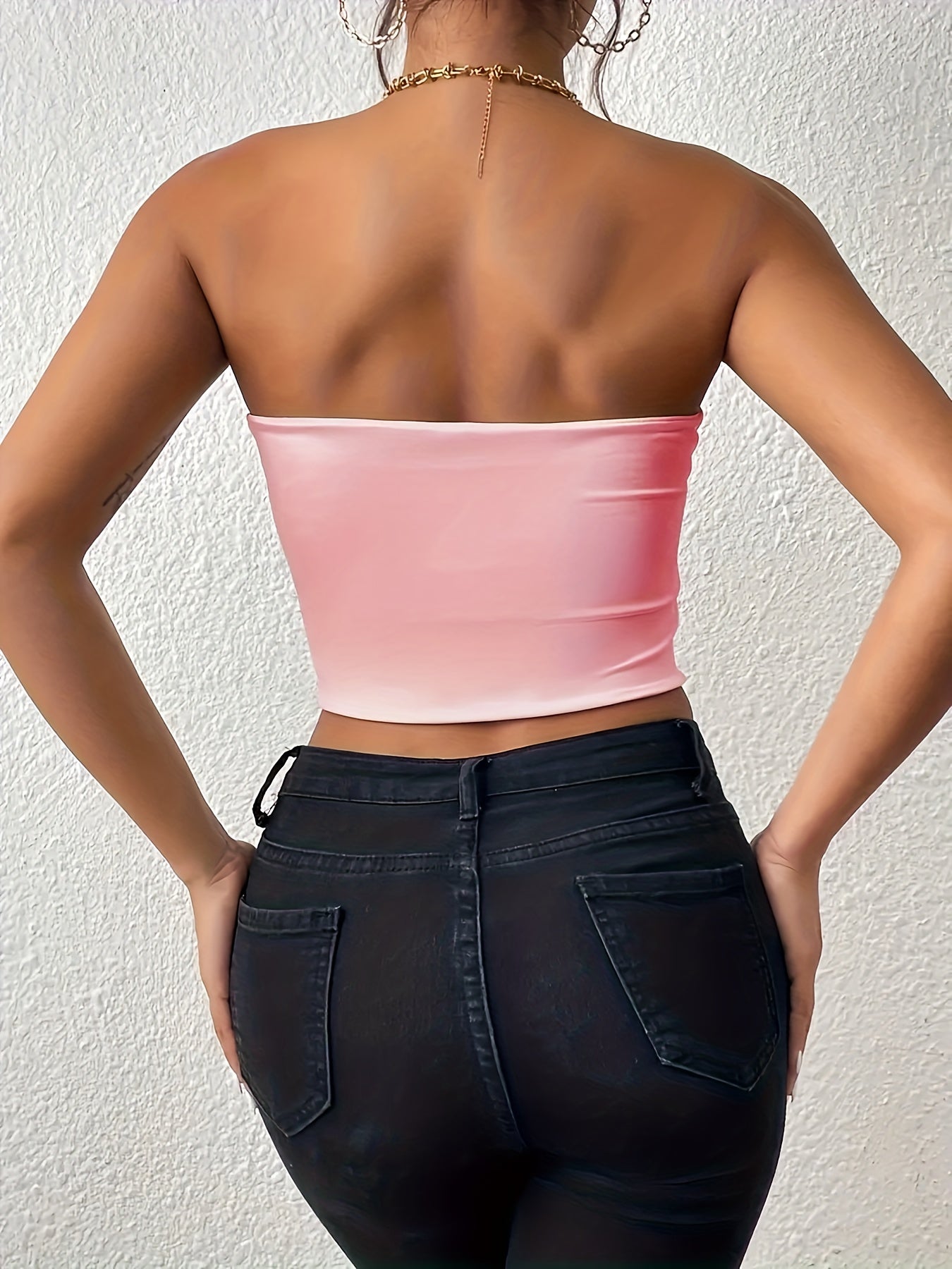 Skeleton Hand Print Crop Tube Top Women's Clothing