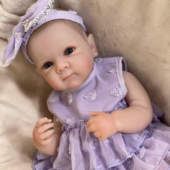 Open Eyes Bettie Full Body Vinyl Girl Doll with Painted Hair in Purple Dress