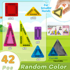 42pcs Mini Magnetic Tiles Toy Set in Iron Box, Portable & Easy to Carry