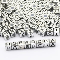 100pcs Antique Silvery Letter Acrylic Beads Cube Spacer DIY Jewelry Making