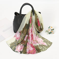 Thin Chiffon Printed Silk Scarf Chiffon Shawl Neckerchief Head Wrap
