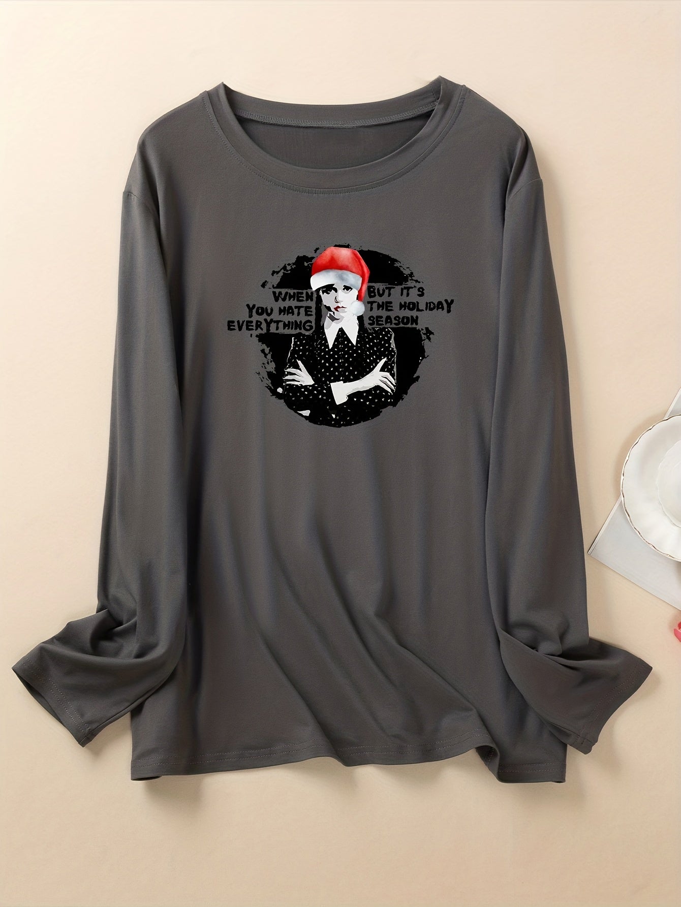 Christmas Loungewear Top Women's Long Sleeve Round Neck T shirt