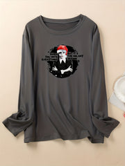 Christmas Loungewear Top Women's Long Sleeve Round Neck T shirt