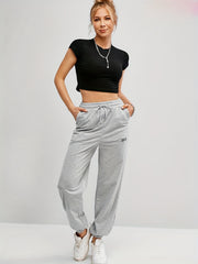 Letter Embroidered Jogger Sweatpants Casual Pocket Drawstring Pants