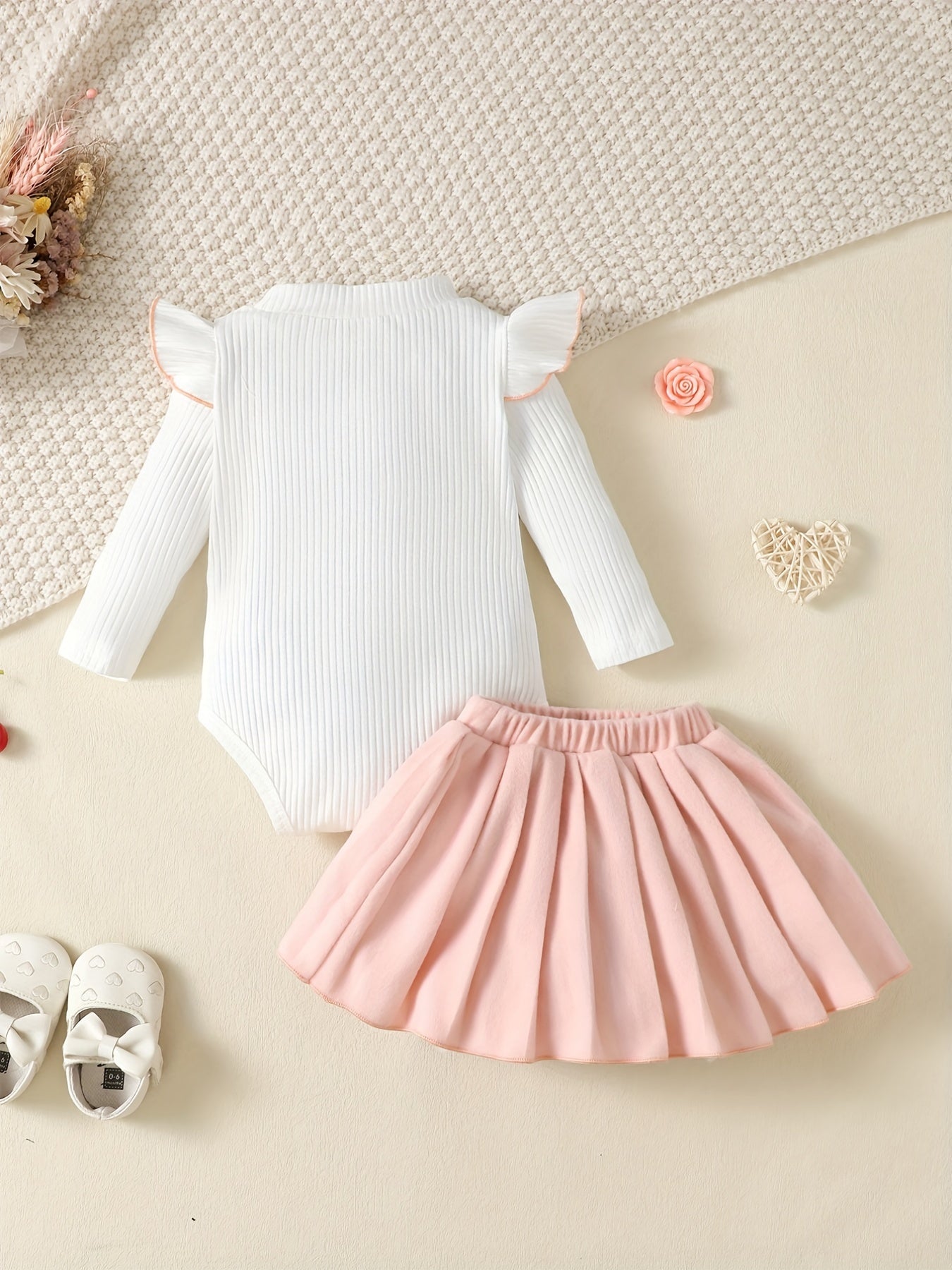 Toddler Baby Girls Romper & Pleated Skirt 2pcs Set