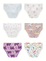 6pcs Girls Triangle Panties Cartoon Fruits Animals Print Elastic Waist Underwear