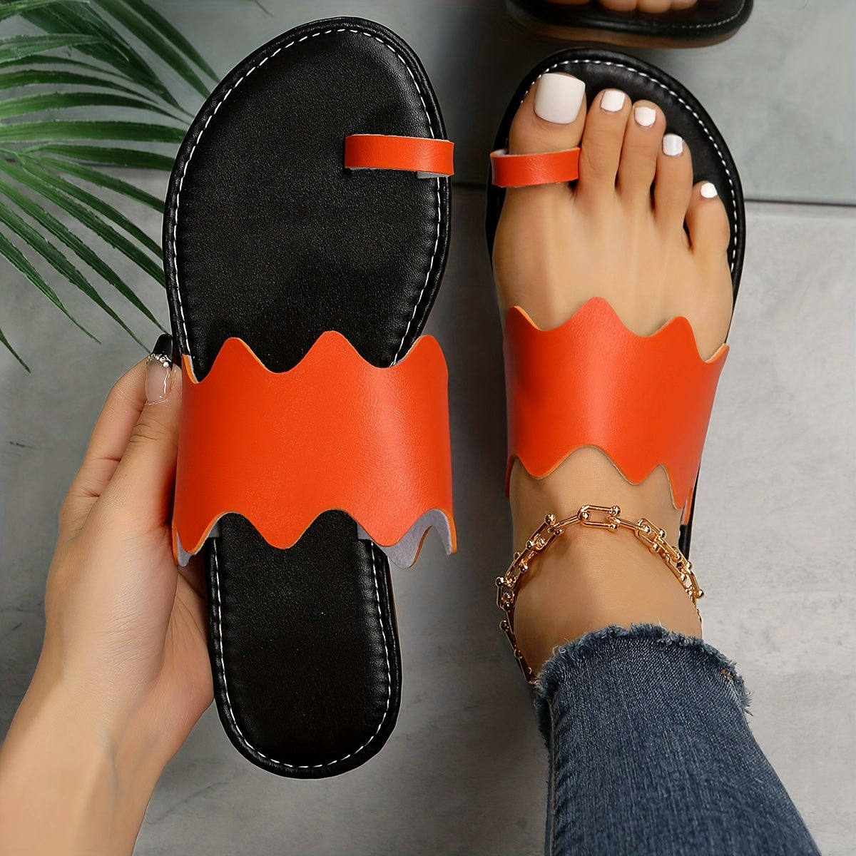 Women's Toe Loop Slide Sandals Slip On Outdoor Shoes