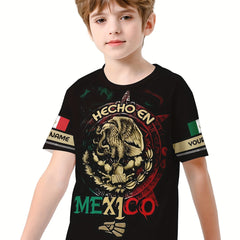 MEXICO EAGLE 3D Print Boy's Casual Tee Short Sleeve Crew Neck Comfy T shirt