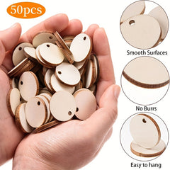 50pcs Wood Circles With Holes For Crafts Small Round Wooden Discs Blanks Cutouts