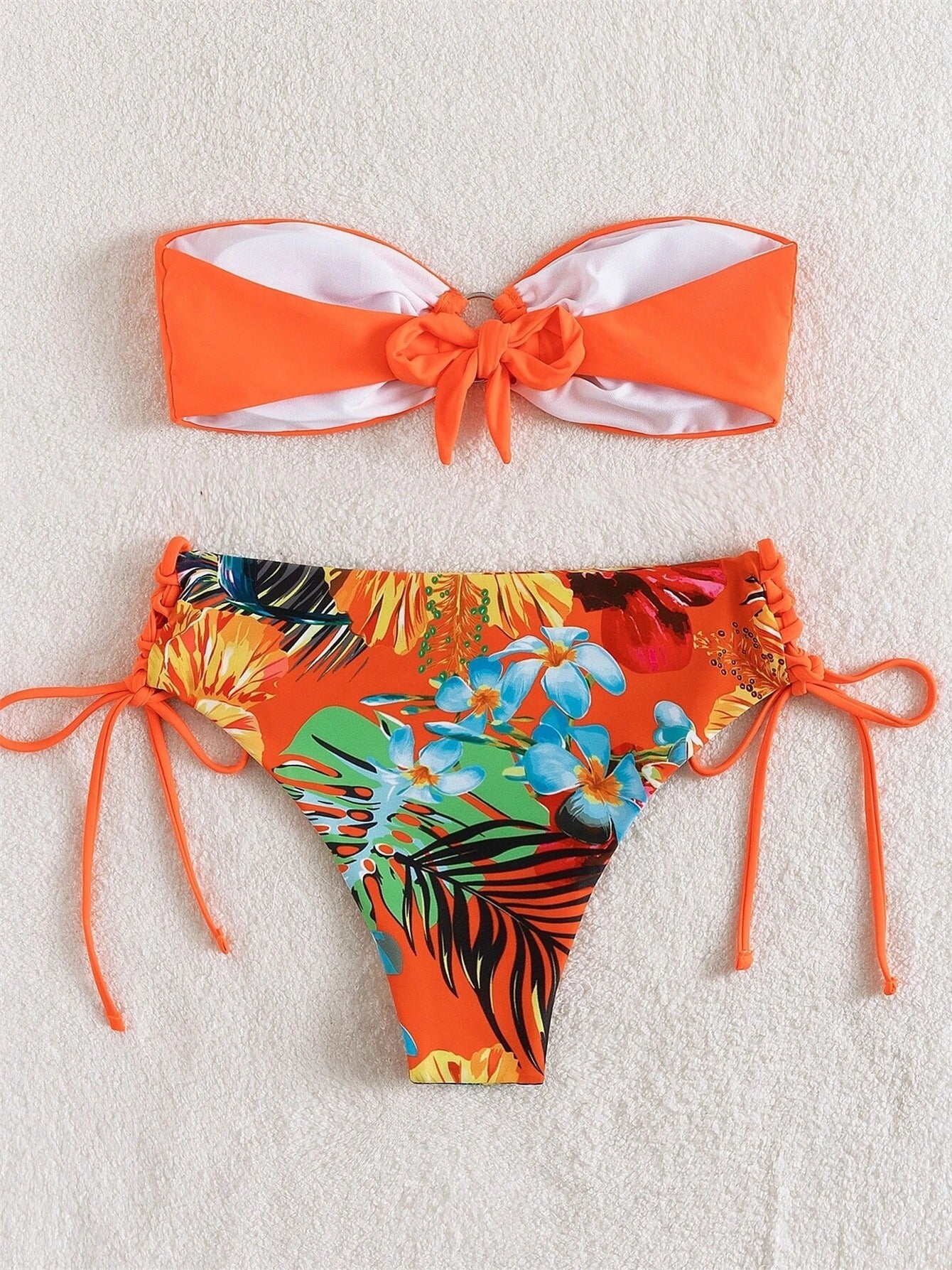 Tropical Print Halter Neck Bikini Set High Stretch Swimsuit