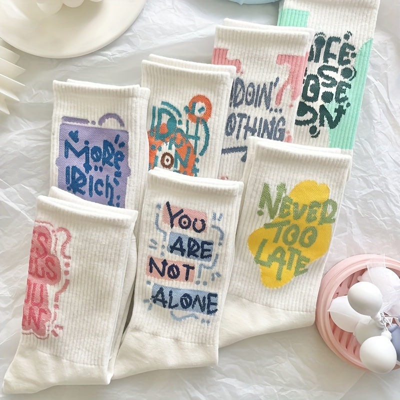 7 Pairs Letter Print Socks Women's Stockings