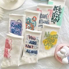 7 Pairs Letter Print Socks Women's Stockings