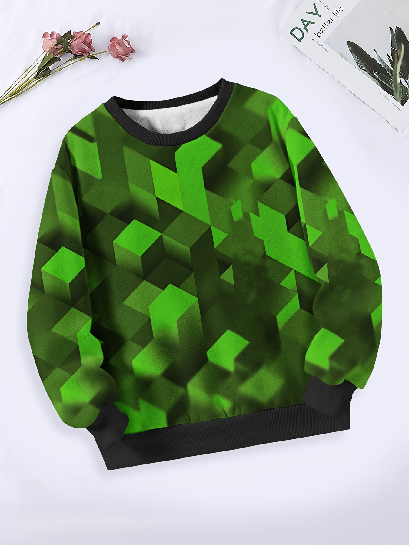 Kids Creative Cube Graphic Long Sleeve Sweatshirt For Spring Fall