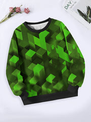 Kids Creative Cube Graphic Long Sleeve Sweatshirt For Spring Fall