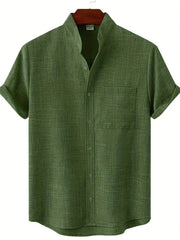 Men's Short Sleeve Stand Collar Shirt - Casual Button Up for Summer