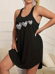 Heart Print Scoop Neck Tank Sleep Dress