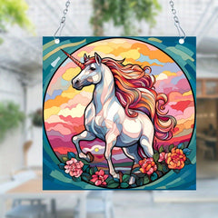 Unicorn Acrylic Stained Window Hanging Hand Painted Outdoor Panel Decor