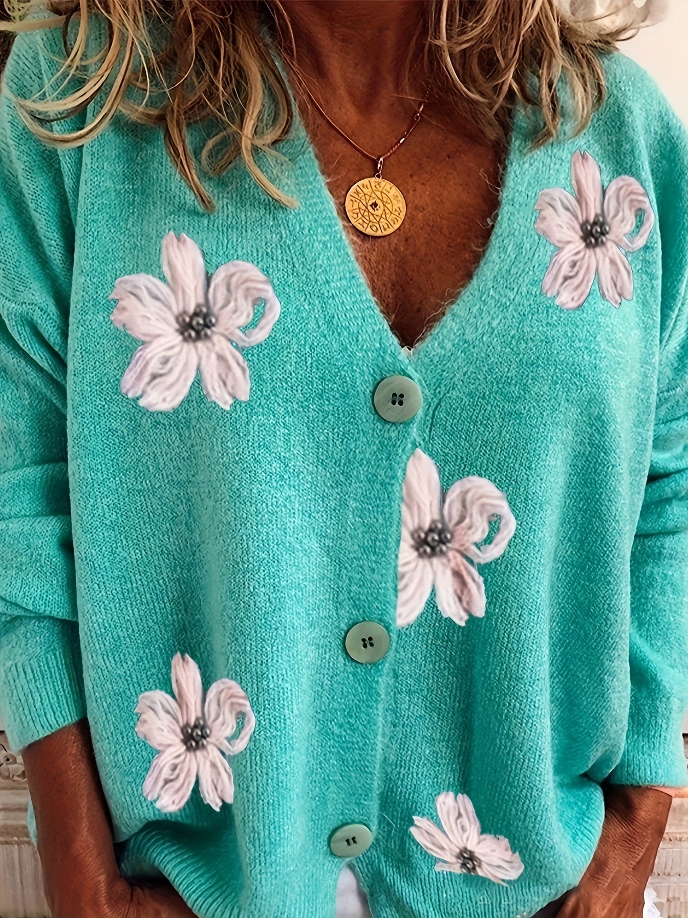 Flower Pattern Button Front Cardigan for Women
