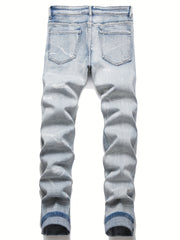 Men's Slim Fit Ripped Cotton Jeans Distressed Denim Pants