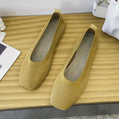 Women's Knit Slip On Flat Shoes Solid Lightweight Square Toe Shoes