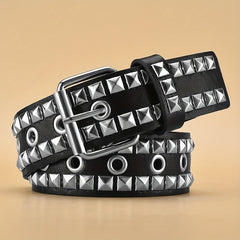Hip Hop Rivet Belt Punk Square Pin Buckle Eyelet PU Belt Y2K