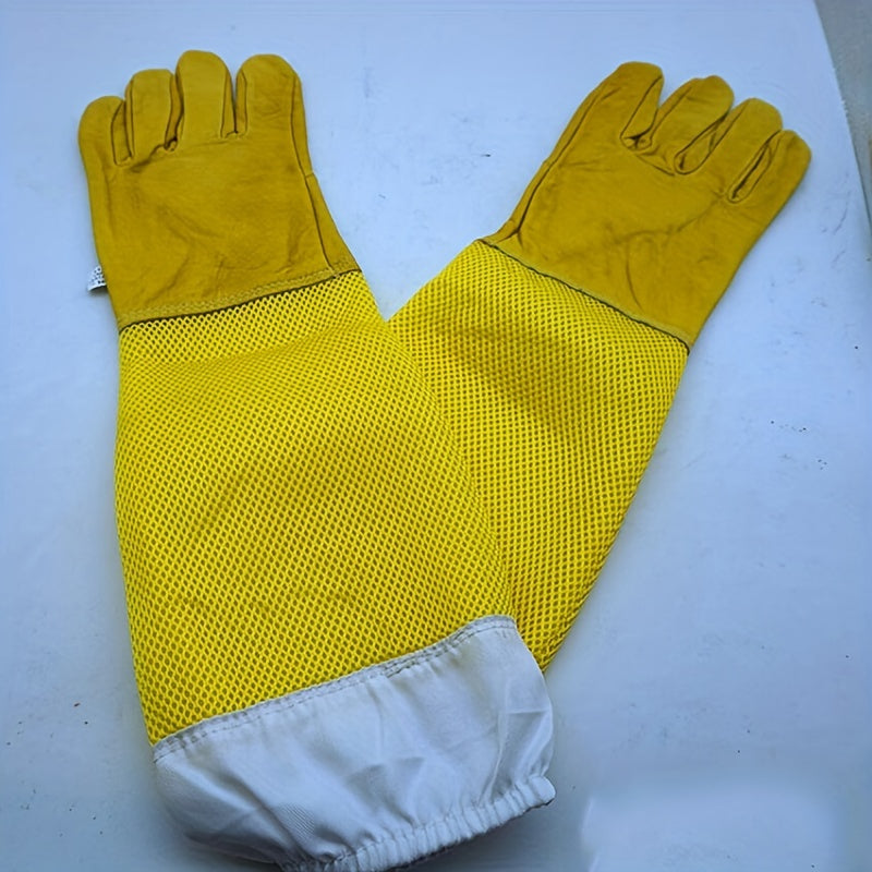Leather Gloves Beekeeping Tools Anti-bee Anti Stinging Long Mesh Gloves Yellow