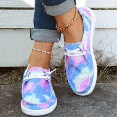Women's Tie Dye Flat Loafers Lace Up Canvas Shoes
