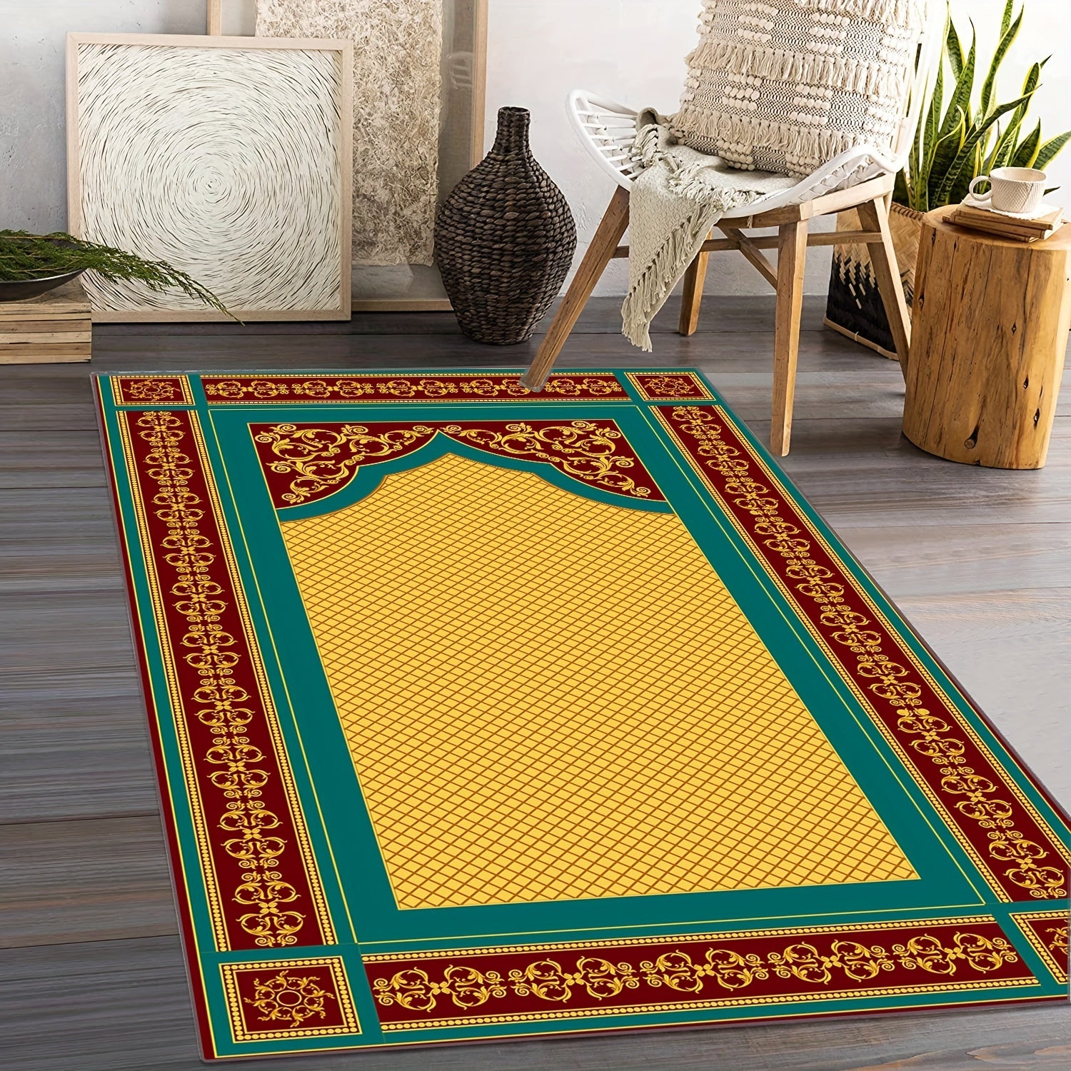 Large Prayer Rug Non-slip Floral Outdoor Indoor Mat