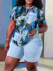 Women's Plus Tie Dye Tee & Biker Shorts Set