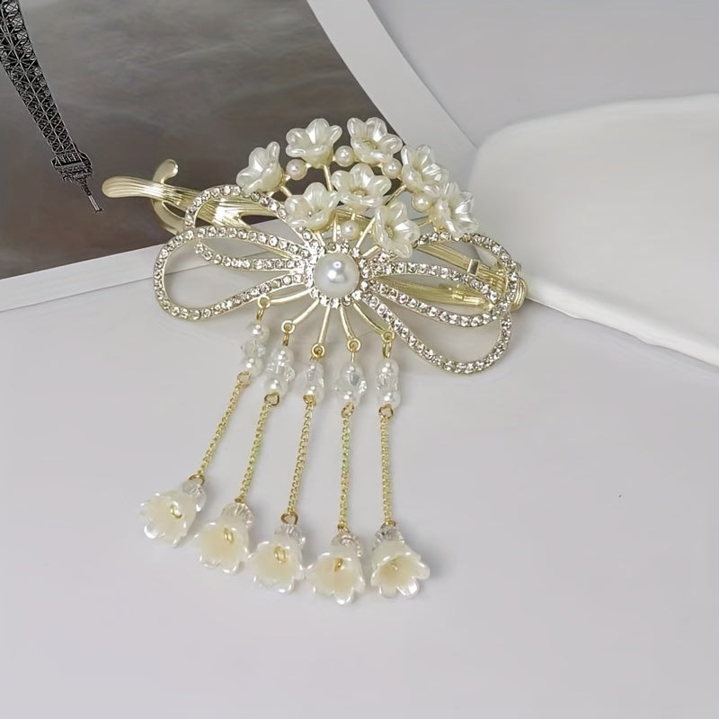 Flowers Rhinestone Tassel Hair Clips Hanfu Decorative Hair Accessories
