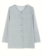 Plus Size Stripe Print Button Up Long Sleeve Tunic Shirt