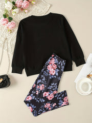 Girl's Floral Outfit 2pcs Set LITTLE PRINCESS Print Kid's Clothes