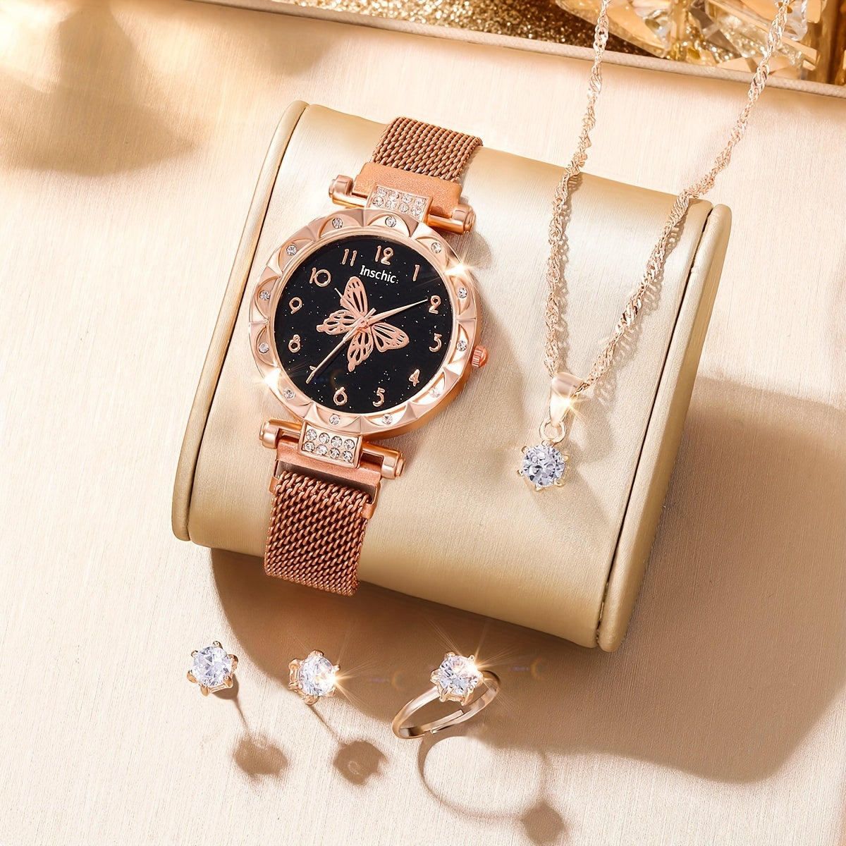 Butterfly Rhinestone Watch & Bracelet Set