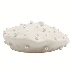Women's Wool Knitted Beret with Pearl Bead Decoration