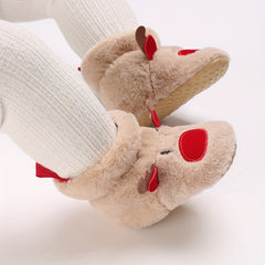 Christmas Theme Cartoon Baby Girls Boots Soft Warm Fleece Indoor Walking