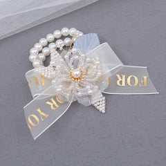 Faux Pearl Bracelet Wedding Prom Party Wrist Flowers