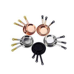3-Piece Miniature Kitchen Pans for Dollhouse Play
