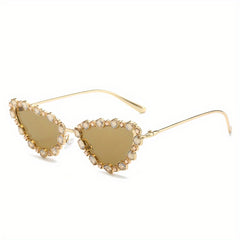 Rhinestone Cat Eye Sunglasses Gradient Metal Glasses UV400
