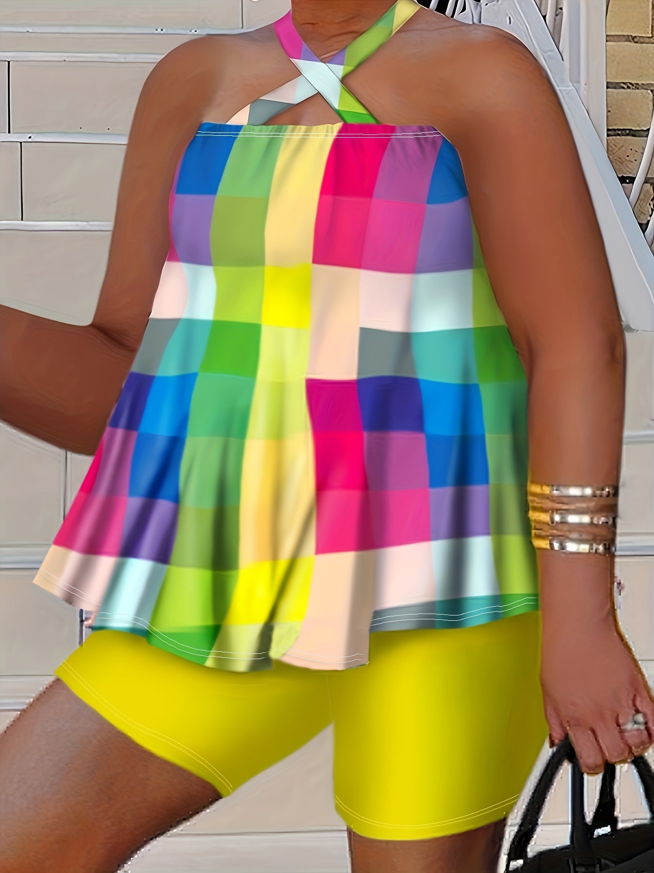 Graffiti Print Halter Top & Shorts Set